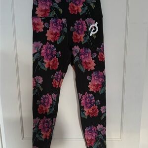 Peloton  Black Leggings with Pink & Red Floral Print